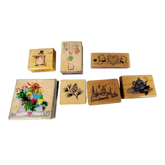 Lot of 21 Rubber Stamps Assorted Christmas Teapot Bears Paw Rose Scrapbooking - Picture 3 of 7